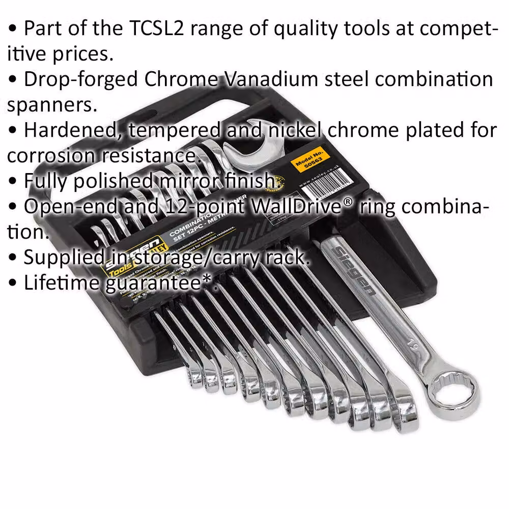 Loops 12-Piece Slim Handled Combination Spanner Set, 12-Point Metric Ring Open End, Silver and Multicolour Chrome Vanadium and Stainless Steel – 2
