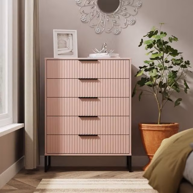 2 U Menai 5 Drawer Chest in Dusty Pink and Black with Matt Metal Finish – 1