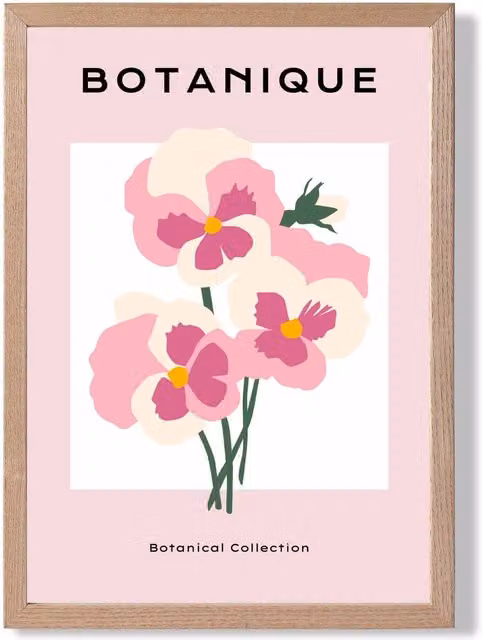 ARTZE Pink Pansies Flower Market Boho Framed Print with Oak Frame