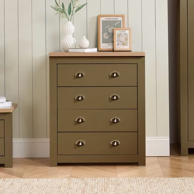 Birlea Modern Oak 4 Drawer Chest in Green