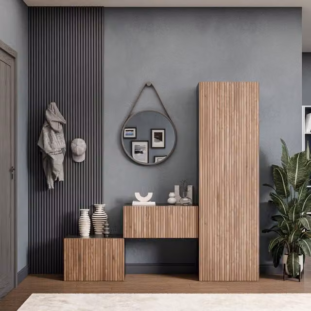 Decorotika Stavanger Wall Mounted Entertainment Center in Black with Striped Pattern