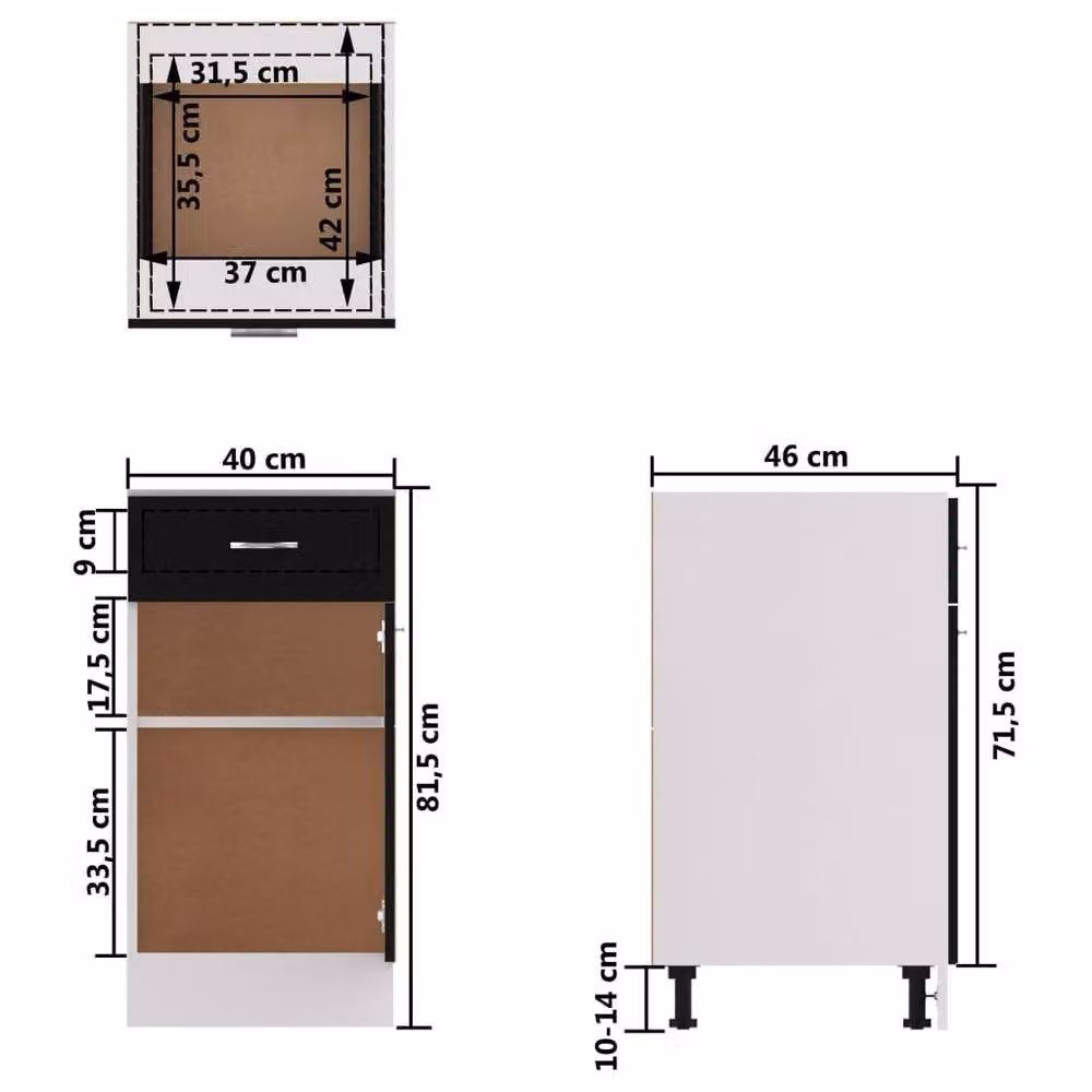 Berkfield Home Black Modern Bottom Cabinet with Drawer, W: 40 cm, D: 46 cm, H: 81.5 cm – 6
