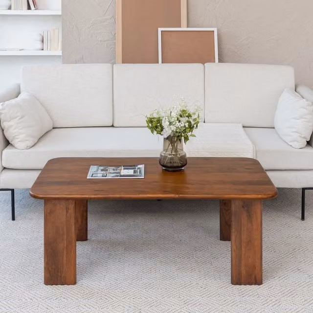 MH London Modern Rectangular Walnut Solid Wood Coffee Table in Brown