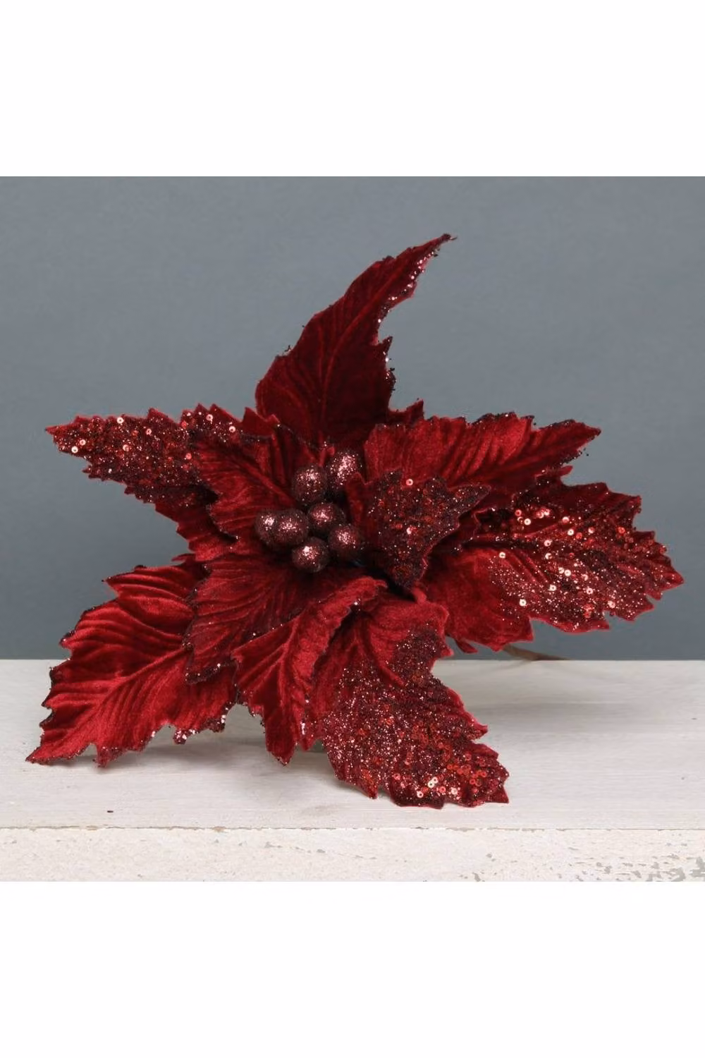 KDMD Large Burgundy Velvet Poinsettia Floral Picks, 2 Pack – 2