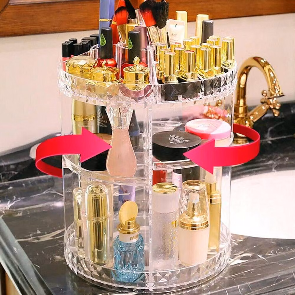KORVIXA Rotating Cosmetic Storage Box with Shelves in Transparent Acrylic and Metal – 2