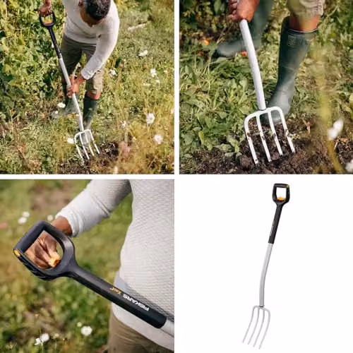 Fiskars Xact Telescopic Garden Fork in Black and Orange with Angled Steel Head – 2