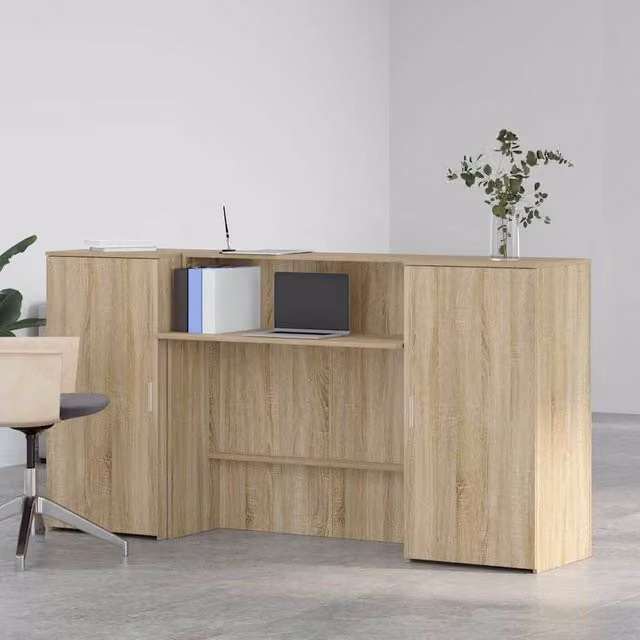 Berkfield Home Sonoma Oak Reception Desk in Light Oak, W/D/H: 200 x 50 x 103.5 cm