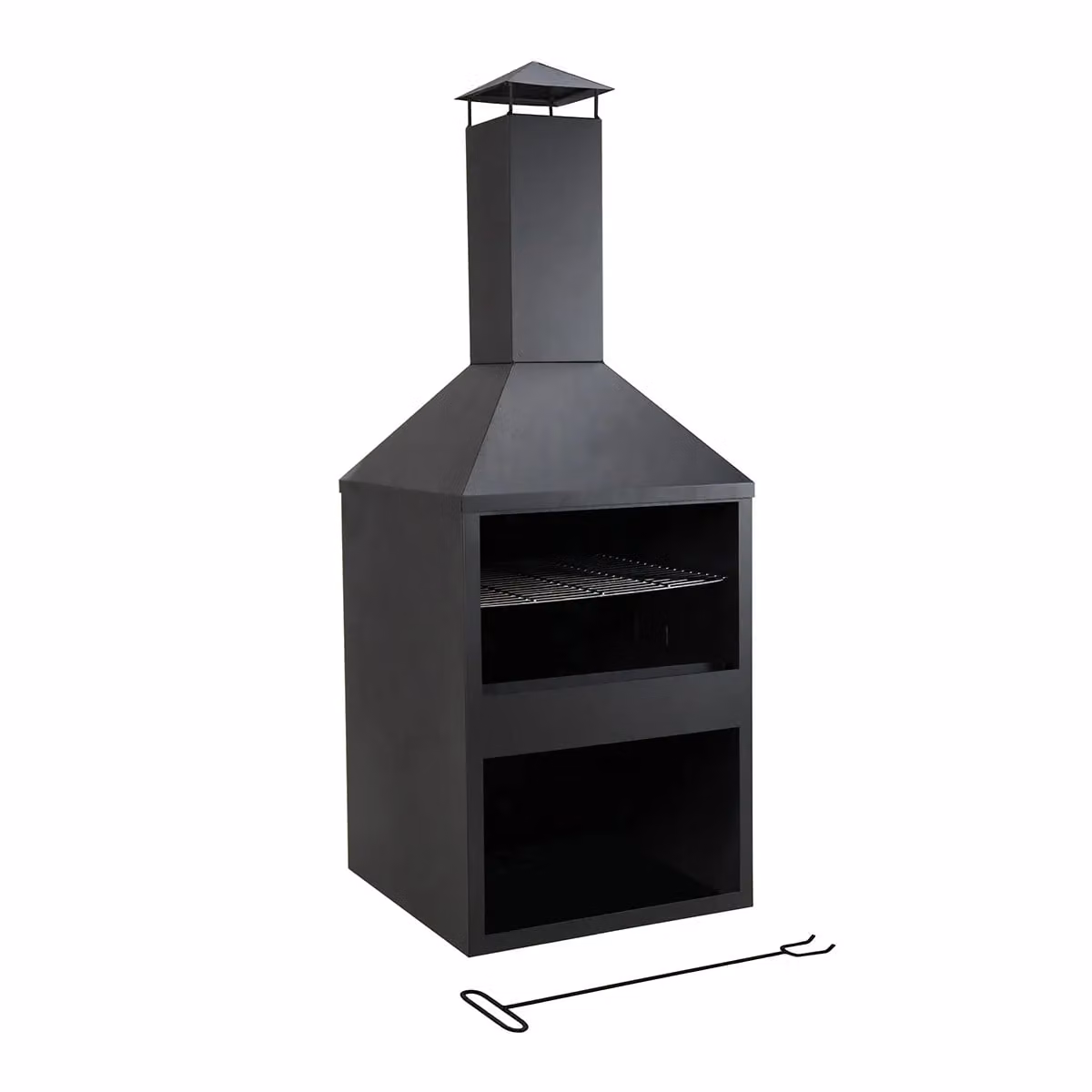 Charles Bentley Black Powder Coated Steel and Iron BBQ and Chiminea, H 118 x W 44 x D 44 cm – 2