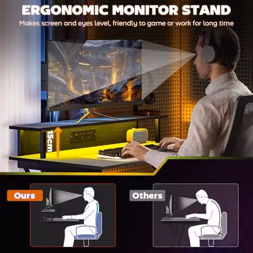 HOMCOM Black Modern Gaming Desk with Metal Frame – 4