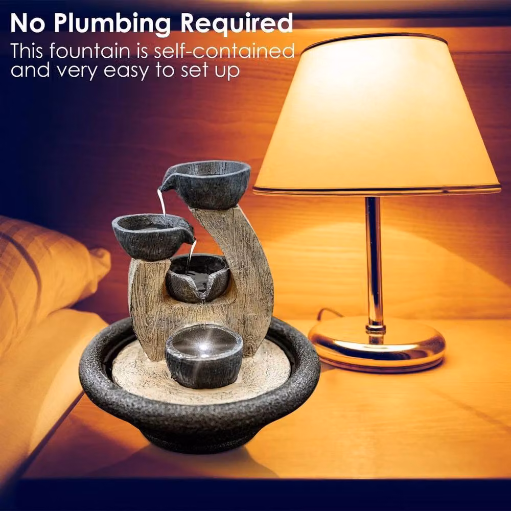 NESTLUNE Rustic Tabletop LED Water Feature in Grey, W/D/H: 100 x 15 x 15 cm – 5