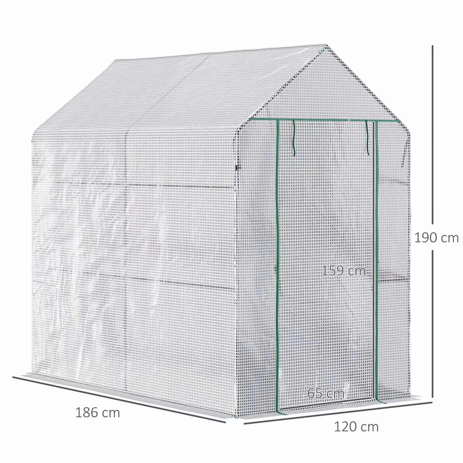 OUTSUNNY Walk In Greenhouse with Shelves, White, W/D/H: 186 x 120 x 190 cm – 2