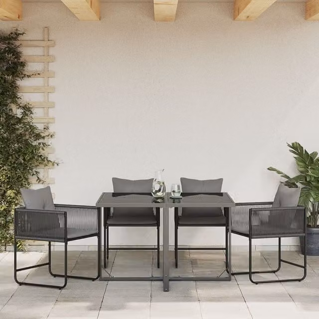 Berkfield Home Set of 4 Black Poly Rattan Garden Chairs with Cushions and Armrests