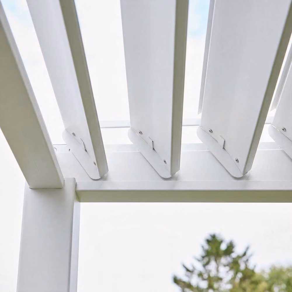 Sweekeew White Aluminium Louvered Pergola with 3 x 130cm Louver Panels, W: 4 m, D: 3 m