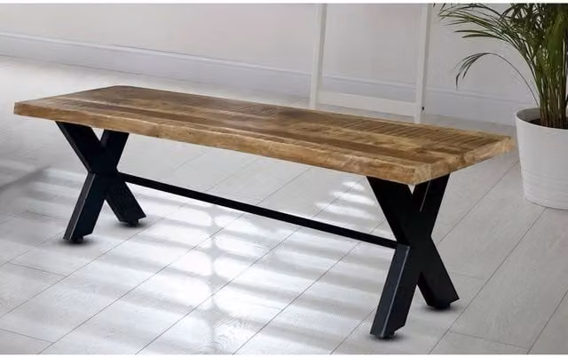 Jaipur Furniture Ltd Kerela Bench in Brown Mango Wood and Black Iron, W140 x D44 x H45 cm