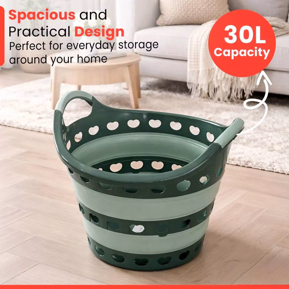 KORVIXA Collapsible Round Laundry Storage Basket in Green, Diameter: 100 cm – 3
