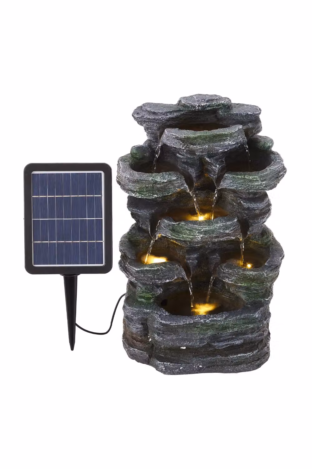 Living and Home Solar-Powered Faux Rockery Garden Water Fountain with Lights in Grey and Green, W/D/H: 45 x 28 x 45 cm – 4