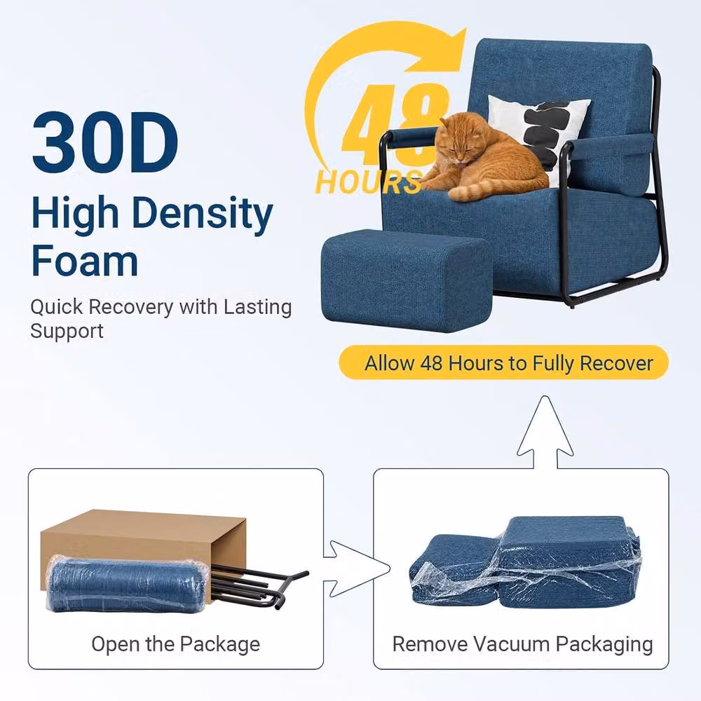 SoBuy Modern Convertible Armchair with Ottoman in Dark Blue Ribbed Fabric – 4