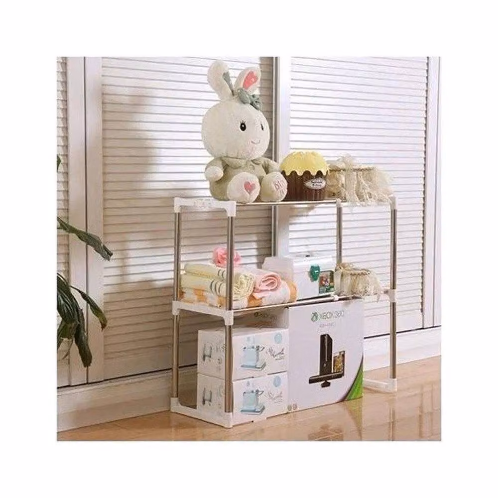 VOGREX Adjustable Telescopic Silver Storage Shelf and Shoe Rack, W: 49.5-85 cm – 2