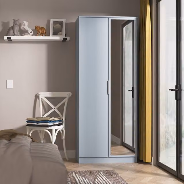 Ready Assembled 2 U Dover 2 Door Mirrored Wardrobe in Light Blue – 1