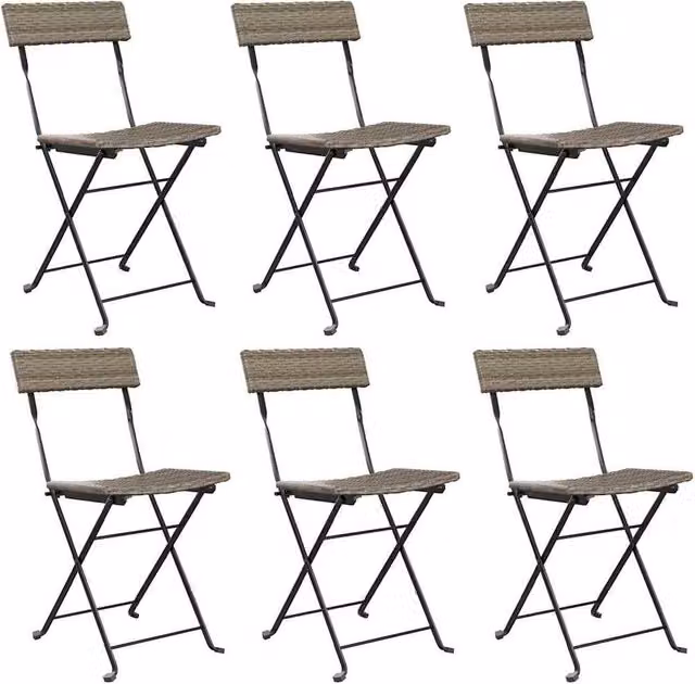 Berkfield Home Set of 6 Grey Poly Rattan and Steel Folding Bistro Chairs – 1