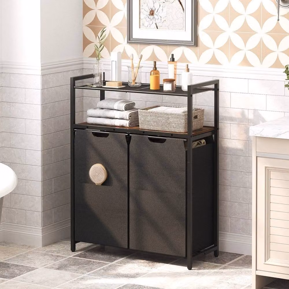 FLAVORA 2 Bag Pull-out Removable Laundry Sorter Hamper Basket in Black – 3