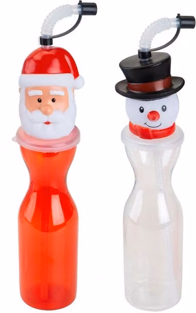 VFM e-Store Christmas Bottle Santa and Snowman Character Tabletop Ornament, Multicolour, H 25 cm x W 6.5 cm