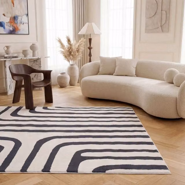 The Rugs Loft Abstract Wave Line Textured Terra Rug in Blue and Grey, W: 160 cm, D: 230 cm