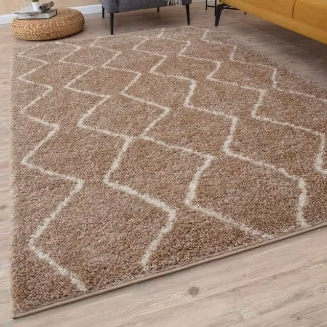 THE RUGS Moroccan Soft High Pile Shaggy Zigzag Rug, Beige, W: 180 cm, D: 270 cm