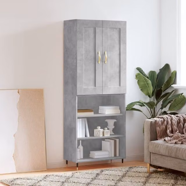 Berkfield Home Modern Highboard in Concrete Grey, W/D/H: 69.5 x 34 x 180 cm