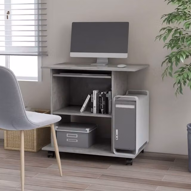 Berkfield Home Computer Desk in Concrete Grey, W/D/H: 80 x 50 x 75 cm