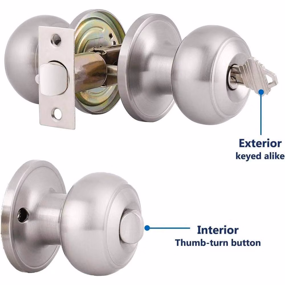 FLAVORA Silver Stainless Steel Bathroom Privacy Lock Round Knob Door Entry Passage with Keys – 4