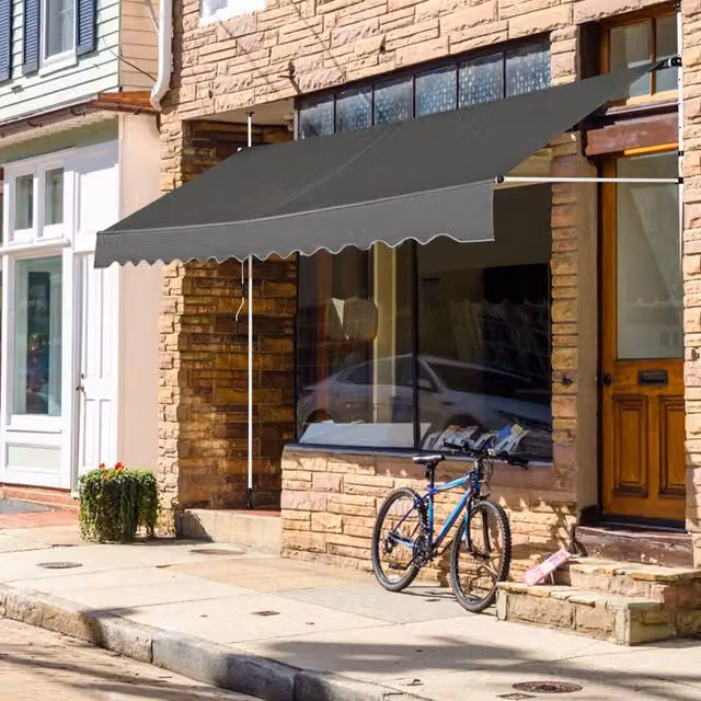 COSTWAY Telescopic Awning Sun Shade Canopy with Folding Arms and Crank Mechanism in Grey Aluminium