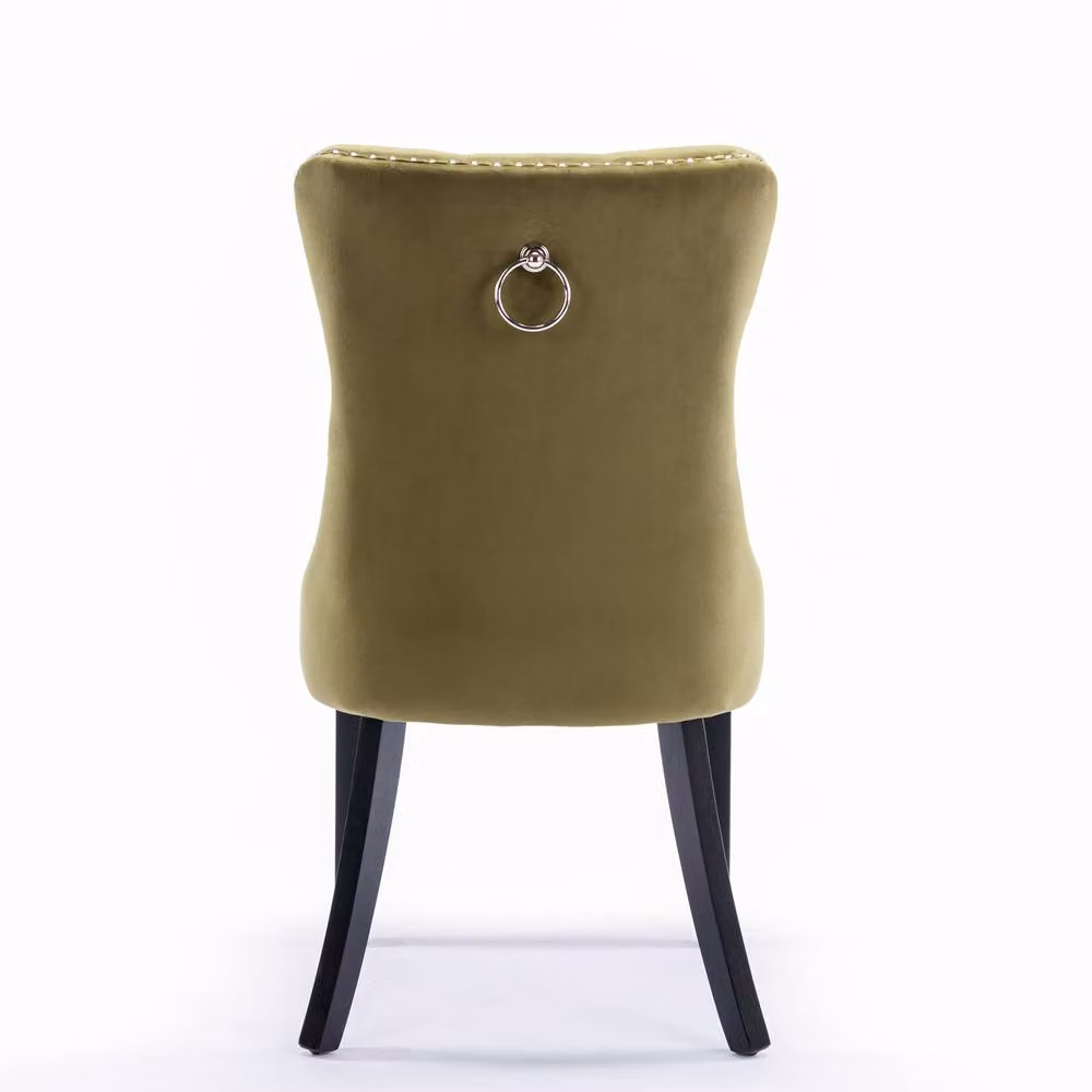 Modern Home Touch Romsey Set of 4 Green Velvet Upholstered Dining Chairs with Oak Legs and Knocker Ring Back – 5