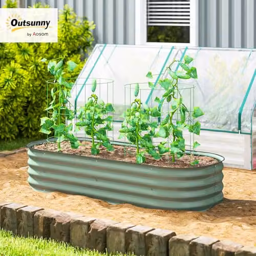 Outsunny Galvanised Steel Raised Garden Bed Planter in Green, W: 279 cm, D: 62 cm, H: 30 cm – 2