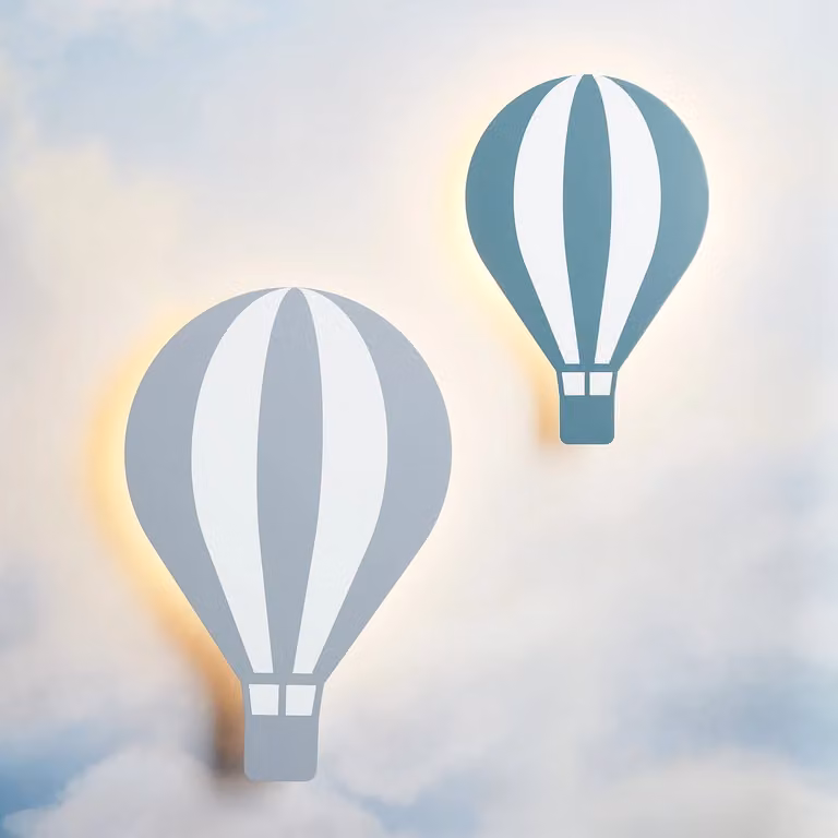 Lights4fun Hot Air Balloon LED Childrens Wall Light Duo in Grey and Green with Remote and Timer