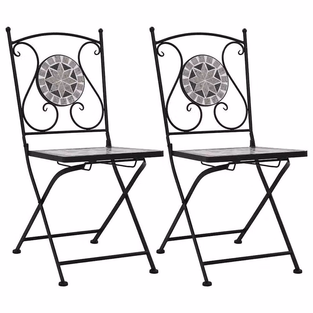 Berkfield Home Mosaic Bistro Chairs, 2 Piece Set in Grey – 2