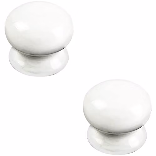 Loops 2 Pack Round White Porcelain Cupboard Door Knobs, Diameter: 37 mm