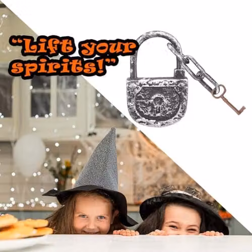 VFM e-Store Silver Metal Halloween Decoration Lock, Chain and Key Set – 6
