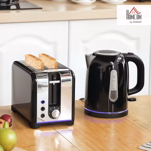 HOMCOM Kettle and Toaster Set in Black – 2