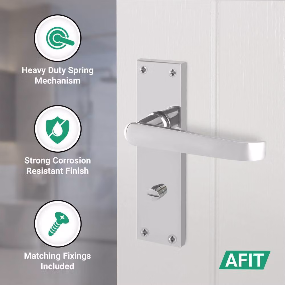 AFIT Polished Chrome Long Backplate Bathroom Door Handle Set in Silver, 1 Pair – 2