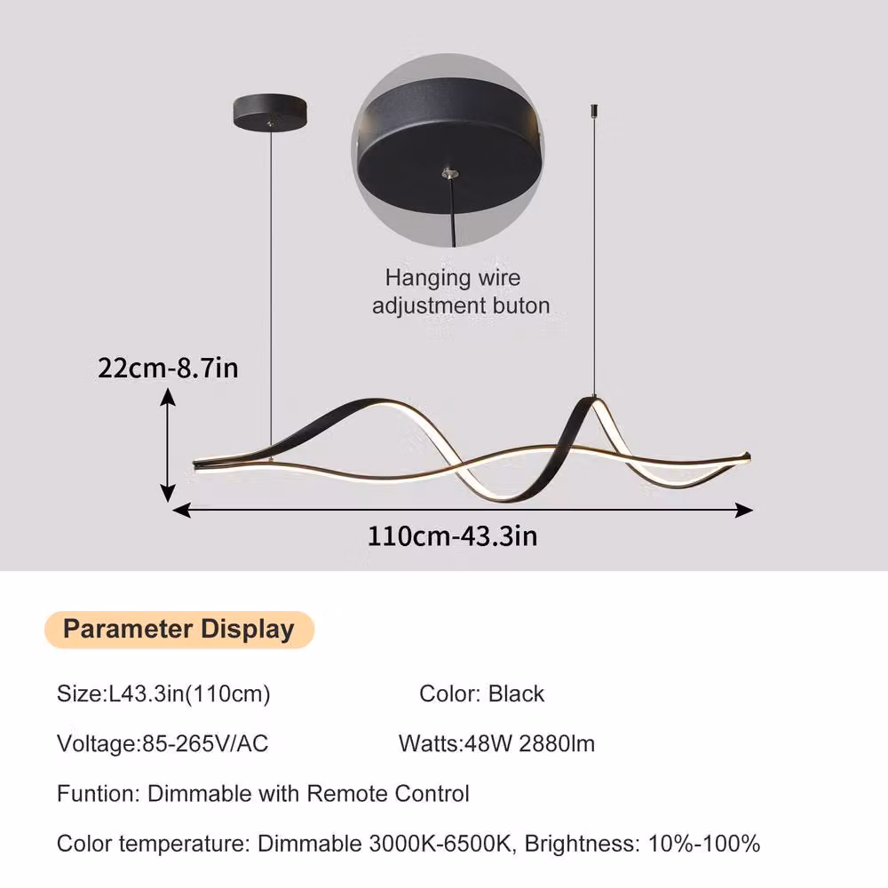 NIVOR 48W Dimmable LED Linear Chandelier in Black, Modern Suspended Pendant Light for Kitchen Islands and Dining Rooms – 2