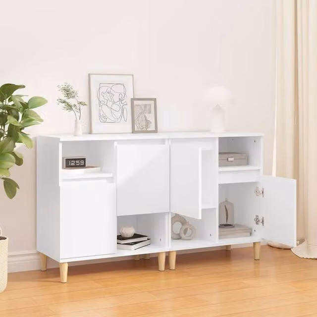 Berkfield Home Set of 2 White Matt Engineered Wood Sideboards W/D/H: 60 x 35 x 70 cm