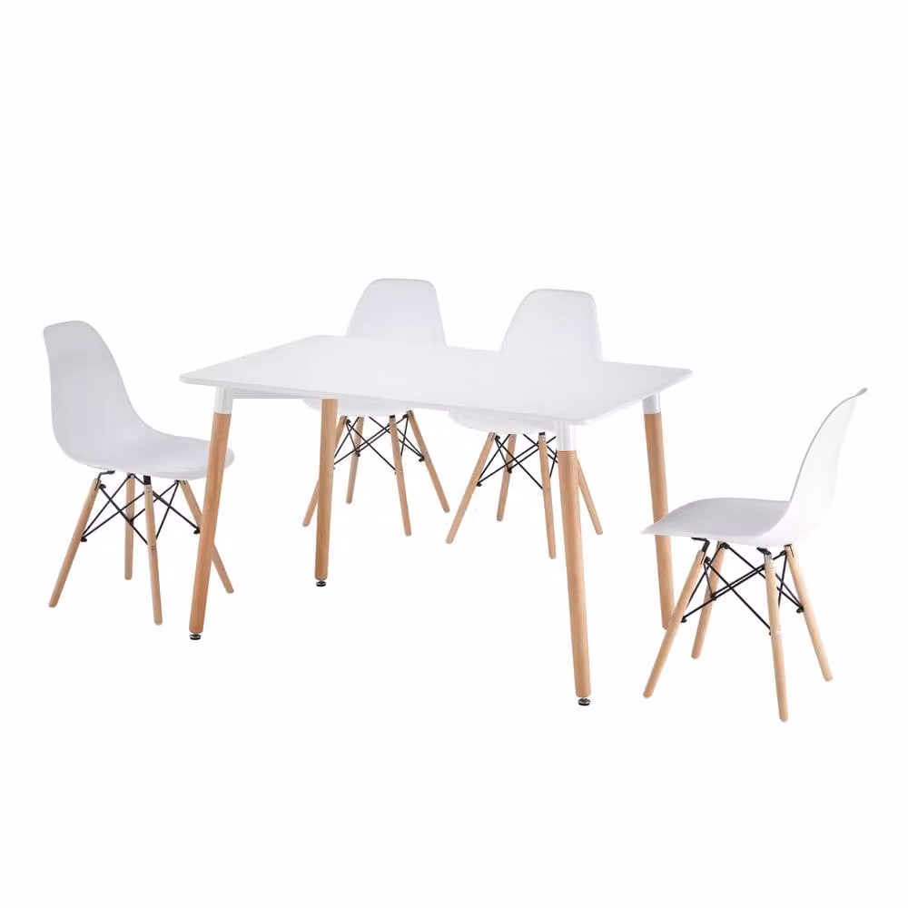 Comfy Living Ltd 5 Piece Modern Dining Set with White Wooden Top and 4 White Chairs with Metal Detailing – 2