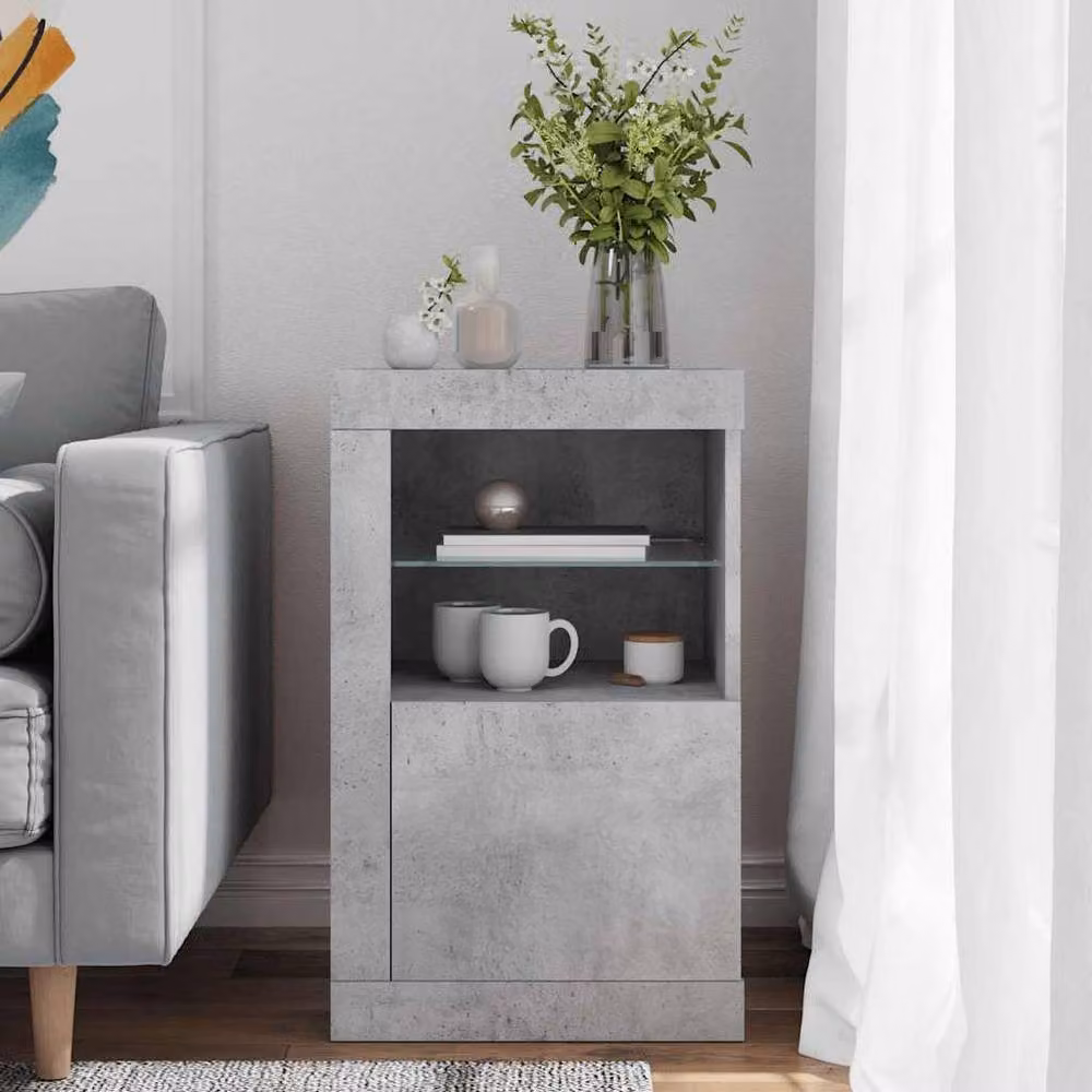 Berkfield Home Modern Side Cabinet in Grey with Integrated LED Lighting and Glass Doors – 2