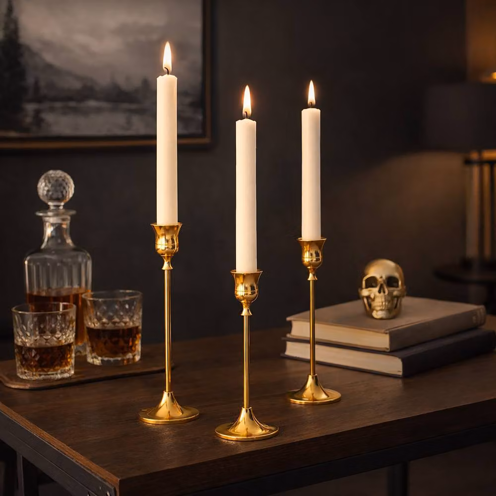 Marco Paul 3-Piece Metal Taper Candle Holder Set in Gold and White – 5