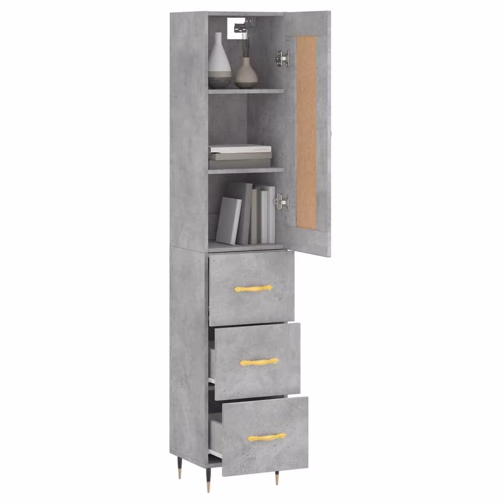 Berkfield Home Modern Highboard in Concrete Grey, W/D/H: 34.5 x 34 x 180 cm – 2