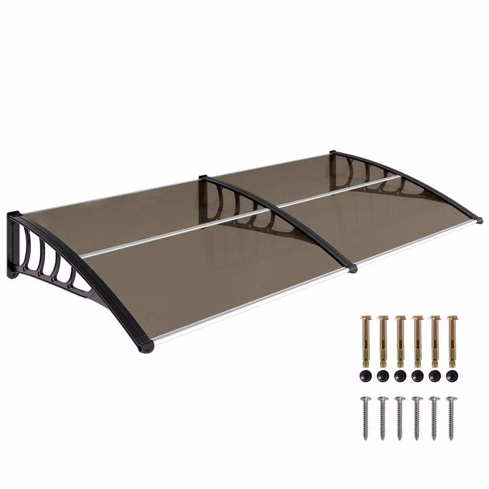 OUTSUNNY Brown Aluminium Wall-Mounted Door Canopy Outdoor Awning Rain Shelter for Window and Porch – 2