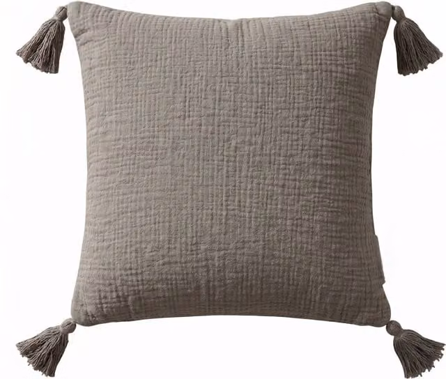 Homescapes Grey Cotton Muslin Square Cushion with Removable Cover, W/D/H: 45 x 45 x 45 cm