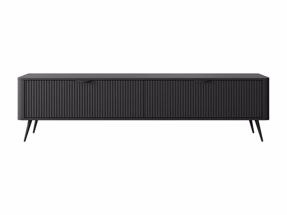 Vente-unique ELONARIA Modern MDF TV Unit with 2 Doors, Black, W: 200 cm, H: 38 cm, D: 51.2 cm – 2