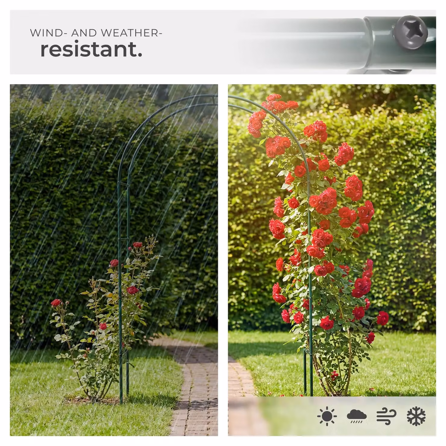 tectake Set of 2 Green Steel Garden Rose Arches, H 240 x W 140 x D 40 cm – 3